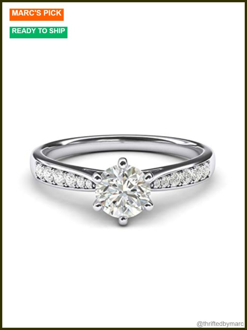 14k White Gold 1.0 CT Simulated Diamond Engagement Ring 6-Prong Promise Bridal